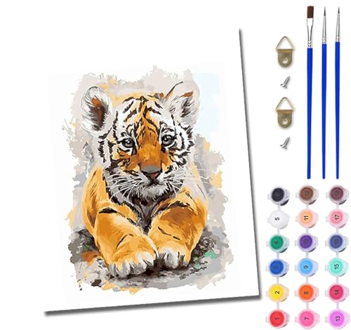 Malen Nach Zahlen ErwachseneNiedlicher Cartoon-Tiger Handgemalte Ölgemälde Leinwand für Home Décor Mit Rahmen Malen Nach Zahlen ErwachseneNiedlicher Cartoon-Tiger Handgemalte Ölgemälde Leinwand für Home Décor Mit Rahmen von WJWWANG