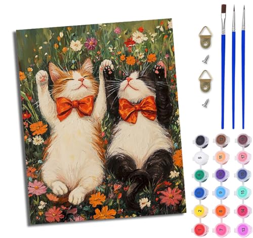 Malen Nach Zahlen ErwachsenePaar Katzen in Blumen Handgemalte Ölgemälde Leinwand für Home Décor Mit Rahmen Malen Nach Zahlen ErwachsenePaar Katzen in Blumen Handgemalte Ölgemälde Leinwand für Home Décor Mit Rahmen von WJWWANG
