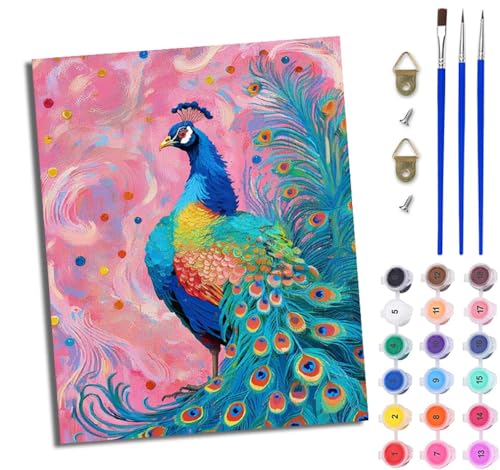 Malen Nach Zahlen ErwachsenePfau breitet seine Flügel aus und sieht fantastisch aus Handgemalte Ölgemälde Leinwand für Home Décor Mit Rahmen von WJWWANG