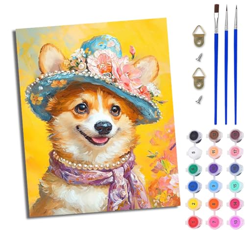 Malen Nach Zahlen ErwachseneSüße Corgi-Dame Handgemalte Ölgemälde Leinwand für Home Décor Mit Rahmen Malen Nach Zahlen ErwachseneSüße Corgi-Dame Handgemalte Ölgemälde Leinwand für Home Décor Mit Rahmen von WJWWANG