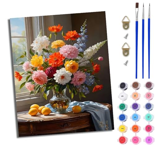 Malen Nach Zahlen ErwachseneZitronenvase Blumen Handgemalte Ölgemälde Leinwand für Home Décor Mit Rahmen von WJWWANG
