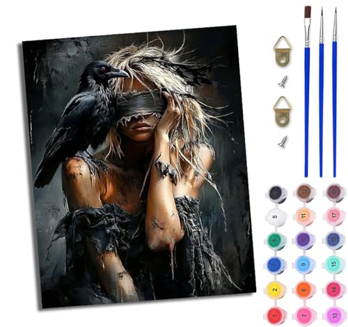 Malen nach Zahlen DIY Handgemalt Ölgemälde Set für Anfänger und Jugendliche Die Schöne und die schwarze Krähe Pinsel und Acrylfarbe 40x50 cm Mit Rahmen ideal als Geschenk oder zur Heimdekoration Malen nach Zahlen DIY Handgemalt Ölgemälde Set für Anfänger und Jugendliche Die Schöne und die schwarze Krähe Pinsel und Acrylfarbe 40x50 cm Mit Rahmen ideal als Geschenk oder zur Heimdekoration von WJWWANG