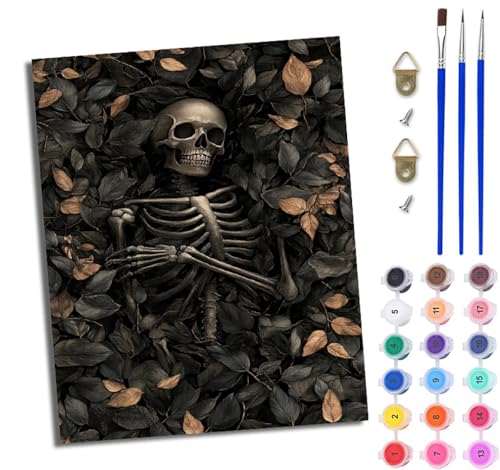 Malen nach Zahlen DIY Handgemalt Ölgemälde Set für Anfänger und Jugendliche Schädel und abgefallene Blätter Pinsel und Acrylfarbe 40x50 cm Mit Rahmen ideal als Geschenk oder zur Heimdekoration Malen nach Zahlen DIY Handgemalt Ölgemälde Set für Anfänger und Jugendliche Schädel und abgefallene Blätter Pinsel und Acrylfarbe 40x50 cm Mit Rahmen ideal als Geschenk oder zur Heimdekoration von WJWWANG