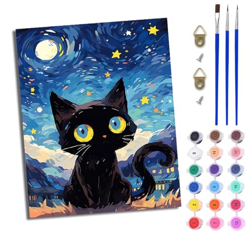 Malen nach Zahlen DIY Handgemalt Ölgemälde Set für Anfänger und Jugendliche Süße schwarze Katze im Mondlicht Pinsel und Acrylfarbe 40x50 cm Mit Rahmen ideal als Geschenk oder zur Heimdekoration Malen nach Zahlen DIY Handgemalt Ölgemälde Set für Anfänger und Jugendliche Süße schwarze Katze im Mondlicht Pinsel und Acrylfarbe 40x50 cm Mit Rahmen ideal als Geschenk oder zur Heimdekoration von WJWWANG
