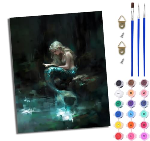 Malen nach Zahlen DIY Handgemalt Ölgemälde Set für Anfänger und Jugendliche Verträumte lesende Meerjungfrau Pinsel und Acrylfarbe 40x50 cm Mit Rahmen ideal als Geschenk oder zur Heimdekoration Malen nach Zahlen DIY Handgemalt Ölgemälde Set für Anfänger und Jugendliche Verträumte lesende Meerjungfrau Pinsel und Acrylfarbe 40x50 cm Mit Rahmen ideal als Geschenk oder zur Heimdekoration von WJWWANG