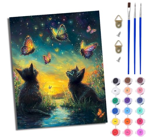 Malen nach Zahlen DIY Handgemalt Ölgemälde Set für Anfänger und Jugendliche Verträumtes Schmetterlingskätzchen Pinsel und Acrylfarbe 40x50 cm Mit Rahmen ideal als Geschenk oder zur Heimdekoration Malen nach Zahlen DIY Handgemalt Ölgemälde Set für Anfänger und Jugendliche Verträumtes Schmetterlingskätzchen Pinsel und Acrylfarbe 40x50 cm Mit Rahmen ideal als Geschenk oder zur Heimdekoration von WJWWANG