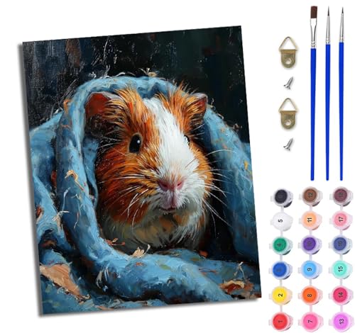 Malen nach Zahlen für Erwachsene Schüchternes Meerschweinchen einfaches DIY-Ölgemälde-Set auf Leinwand mit3- Pinseln und Acrylpigment lustiges 40 × 50 cm（Rahmenlos） von WJWWANG