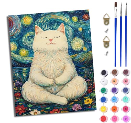 WJWWANG Malen Nach Zahlen DIY auf Leinwand Kit für Anfänger Abstrakte Meditation weiße Katze Mit Acryl Farben und Premium Pinsel 40x50CM Home Deko oder Geburtstag Weihnachten Geschenk WJWWANG Malen Nach Zahlen DIY auf Leinwand Kit für Anfänger Abstrakte Meditation weiße Katze Mit Acryl Farben und Premium Pinsel 40x50CM Home Deko oder Geburtstag Weihnachten Geschenk von WJWWANG