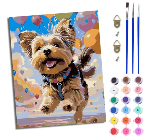 WJWWANG Malen Nach Zahlen DIY auf Leinwand Kit für Anfänger Aktiver Yorkshire Terrier Mit Acryl Farben und Premium Pinsel 40x50CM Home Deko oder Geburtstag Weihnachten Geschenk von WJWWANG