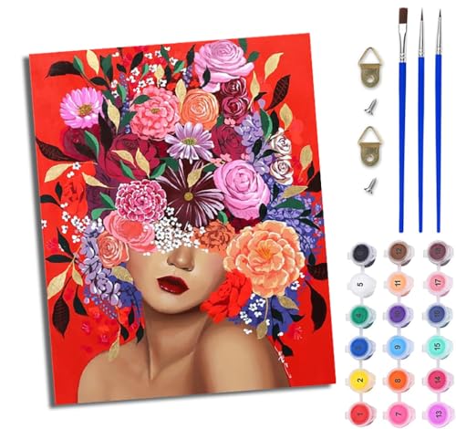 WJWWANG Malen Nach Zahlen DIY auf Leinwand Kit für Anfänger Blumen blockieren die Augen Mädchen Mit Acryl Farben und Premium Pinsel 40x50CM Home Deko oder Geburtstag Weihnachten Geschenk von WJWWANG