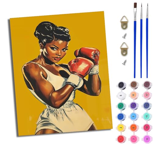 WJWWANG Malen Nach Zahlen DIY auf Leinwand Kit für Anfänger Boxer afrikanisches Mädchen Mit Acryl Farben und Premium Pinsel 40x50CM Home Deko oder Geburtstag Weihnachten Geschenk von WJWWANG