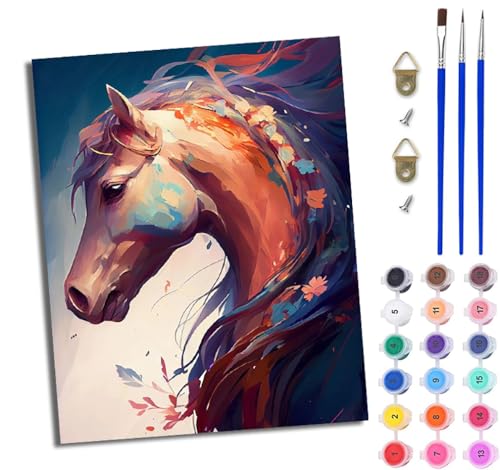 WJWWANG Malen Nach Zahlen DIY auf Leinwand Kit für Anfänger Fließendes Pferd Mit Acryl Farben und Premium Pinsel 40x50CM Home Deko oder Geburtstag Weihnachten Geschenk von WJWWANG