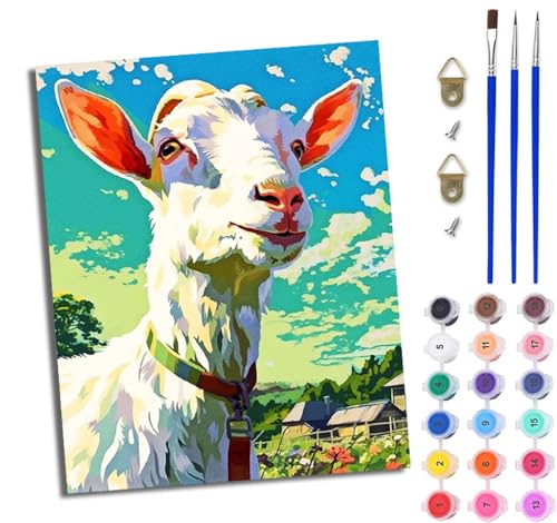 WJWWANG Malen Nach Zahlen DIY auf Leinwand Kit für Anfänger Glückliches Lamm im Himmel Mit Acryl Farben und Premium Pinsel 40x50CM Home Deko oder Geburtstag Weihnachten Geschenk von WJWWANG