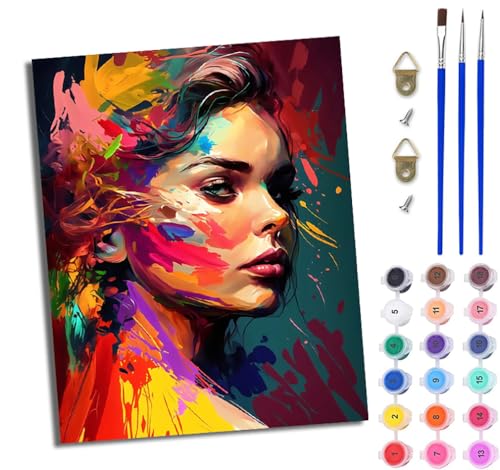 WJWWANG Malen Nach Zahlen DIY auf Leinwand Kit für Anfänger Graffiti-Mädchenporträt Mit Acryl Farben und Premium Pinsel 40x50CM Home Deko oder Geburtstag Weihnachten Geschenk von WJWWANG