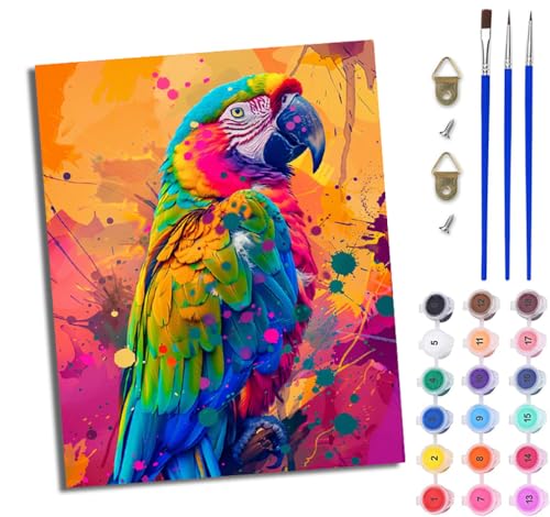 WJWWANG Malen Nach Zahlen DIY auf Leinwand Kit für Anfänger Regenbogenpapagei Mit Acryl Farben und Premium Pinsel 40x50CM Home Deko oder Geburtstag Weihnachten Geschenk von WJWWANG