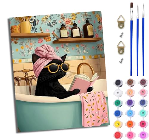 WJWWANG Malen Nach Zahlen DIY auf Leinwand Kit für Anfänger Schwarze Katze liest im Badezimmer Mit Acryl Farben und Premium Pinsel 40x50CM Home Deko oder Geburtstag Weihnachten Geschenk WJWWANG Malen Nach Zahlen DIY auf Leinwand Kit für Anfänger Schwarze Katze liest im Badezimmer Mit Acryl Farben und Premium Pinsel 40x50CM Home Deko oder Geburtstag Weihnachten Geschenk von WJWWANG