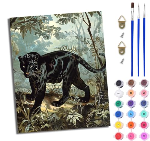 WJWWANG Malen Nach Zahlen DIY auf Leinwand Kit für Anfänger Schwarzer Waldleopard Mit Acryl Farben und Premium Pinsel 40x50CM Home Deko oder Geburtstag Weihnachten Geschenk WJWWANG Malen Nach Zahlen DIY auf Leinwand Kit für Anfänger Schwarzer Waldleopard Mit Acryl Farben und Premium Pinsel 40x50CM Home Deko oder Geburtstag Weihnachten Geschenk von WJWWANG