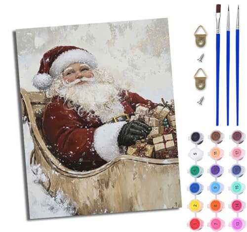 WJWWANG Malen Nach Zahlen DIY auf Leinwand Kit für Anfänger Weihnachtsmann auf einem Schlitten Mit Acryl Farben und Premium Pinsel 40x50CM Home Deko oder Geburtstag Weihnachten Geschenk WJWWANG Malen Nach Zahlen DIY auf Leinwand Kit für Anfänger Weihnachtsmann auf einem Schlitten Mit Acryl Farben und Premium Pinsel 40x50CM Home Deko oder Geburtstag Weihnachten Geschenk von WJWWANG