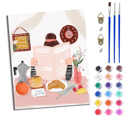 WJWWANG Malen Nach Zahlen Erwachsene Malen Nach Zahlen Beauty-Frühstückszeitung DIY Handgemalt Ölgemälde Kit für Anfänger und Erwachsene Mit 3-Pinseln und Acrylfarbe Mit Rahmen 40X50CM WJWWANG Malen Nach Zahlen Erwachsene Malen Nach Zahlen Beauty-Frühstückszeitung DIY Handgemalt Ölgemälde Kit für Anfänger und Erwachsene Mit 3-Pinseln und Acrylfarbe Mit Rahmen 40X50CM von WJWWANG