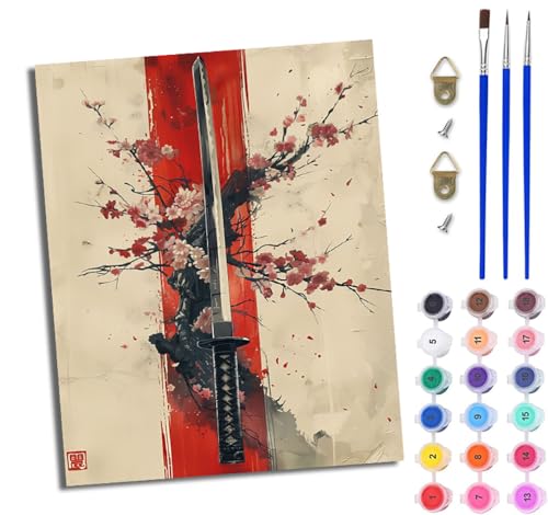 WJWWANG Malen Nach Zahlen Erwachsene Malen Nach Zahlen Blumen Samurai Schwert DIY Handgemalt Ölgemälde Leinwand Kit für Anfänger und Erwachsene Ohne Rahmen 40 x 50 cm von WJWWANG