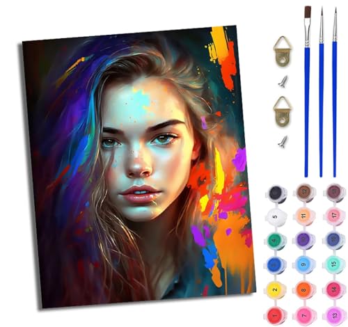 WJWWANG Malen Nach Zahlen Erwachsene Malen Nach Zahlen Buntes Mädchen mit langen Haaren DIY Handgemalt Ölgemälde Leinwand Kit für Anfänger und Erwachsene Ohne Rahmen 40 x 50 cm von WJWWANG