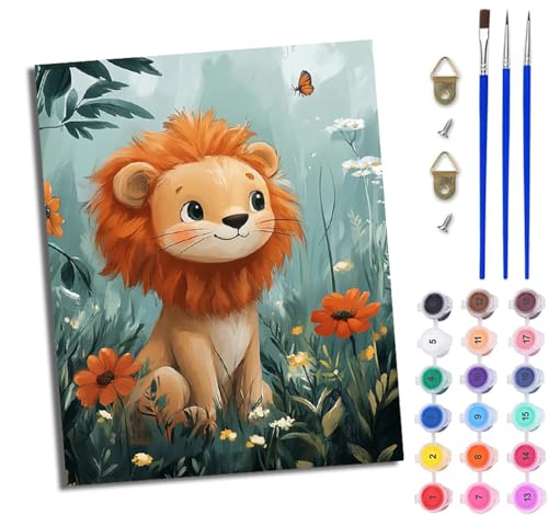 WJWWANG Malen Nach Zahlen Erwachsene Malen Nach Zahlen Cartoon-Löwe in Blumen DIY Handgemalt Ölgemälde Leinwand Kit für Anfänger und Erwachsene Ohne Rahmen 40 x 50 cm WJWWANG Malen Nach Zahlen Erwachsene Malen Nach Zahlen Cartoon-Löwe in Blumen DIY Handgemalt Ölgemälde Leinwand Kit für Anfänger und Erwachsene Ohne Rahmen 40 x 50 cm von WJWWANG