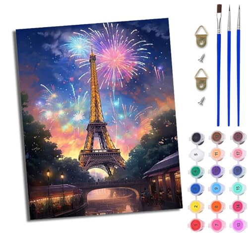 WJWWANG Malen Nach Zahlen Erwachsene Malen Nach Zahlen Fantasie-Feuerwerk am Eiffelturm DIY Handgemalt Ölgemälde Kit für Anfänger und Erwachsene Mit 3-Pinseln und Acrylfarbe Mit Rahmen 40X50CM WJWWANG Malen Nach Zahlen Erwachsene Malen Nach Zahlen Fantasie-Feuerwerk am Eiffelturm DIY Handgemalt Ölgemälde Kit für Anfänger und Erwachsene Mit 3-Pinseln und Acrylfarbe Mit Rahmen 40X50CM von WJWWANG