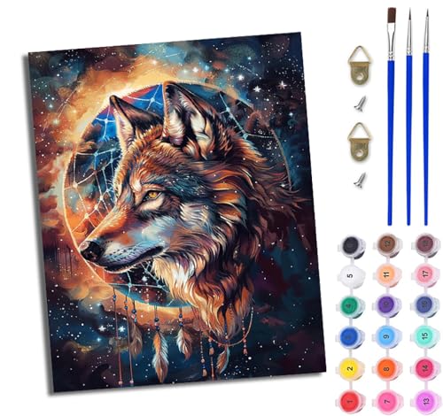WJWWANG Malen Nach Zahlen Erwachsene Malen Nach Zahlen Fantasy Traumfänger Wolf DIY Handgemalt Ölgemälde Kit für Anfänger und Erwachsene Mit 3-Pinseln und Acrylfarbe Mit Rahmen 40X50CM WJWWANG Malen Nach Zahlen Erwachsene Malen Nach Zahlen Fantasy Traumfänger Wolf DIY Handgemalt Ölgemälde Kit für Anfänger und Erwachsene Mit 3-Pinseln und Acrylfarbe Mit Rahmen 40X50CM von WJWWANG
