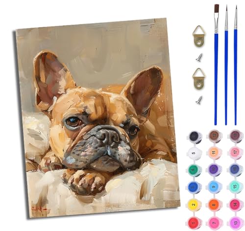 WJWWANG Malen Nach Zahlen Erwachsene Malen Nach Zahlen Faule französische Bulldogge DIY Handgemalt Ölgemälde Leinwand Kit für Anfänger und Erwachsene Ohne Rahmen 40 x 50 cm von WJWWANG
