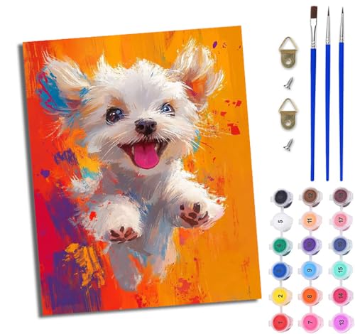 WJWWANG Malen Nach Zahlen Erwachsene Malen Nach Zahlen Fröhlicher springender Welpe DIY Handgemalt Ölgemälde Kit für Anfänger und Erwachsene Mit 3-Pinseln und Acrylfarbe Mit Rahmen 40X50CM WJWWANG Malen Nach Zahlen Erwachsene Malen Nach Zahlen Fröhlicher springender Welpe DIY Handgemalt Ölgemälde Kit für Anfänger und Erwachsene Mit 3-Pinseln und Acrylfarbe Mit Rahmen 40X50CM von WJWWANG