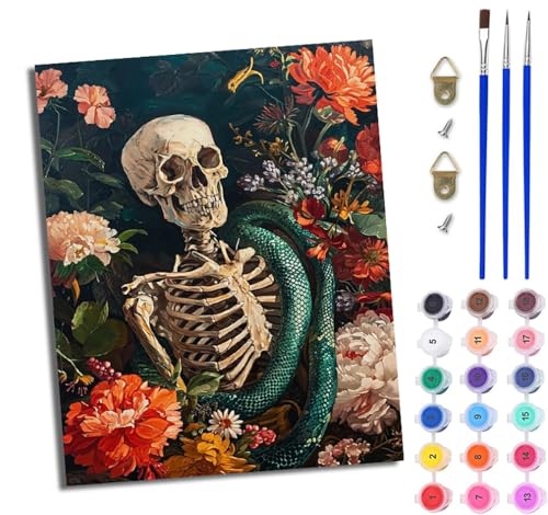 WJWWANG Malen Nach Zahlen Erwachsene Malen Nach Zahlen Grünes Schlangenskelett in den Blumen DIY Handgemalt Ölgemälde Kit für Anfänger und Erwachsene Mit 3-Pinseln und Acrylfarbe Mit Rahmen 40X50CM WJWWANG Malen Nach Zahlen Erwachsene Malen Nach Zahlen Grünes Schlangenskelett in den Blumen DIY Handgemalt Ölgemälde Kit für Anfänger und Erwachsene Mit 3-Pinseln und Acrylfarbe Mit Rahmen 40X50CM von WJWWANG