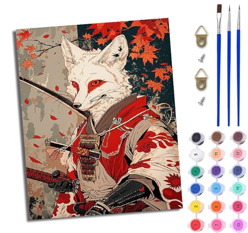 WJWWANG Malen Nach Zahlen Erwachsene Malen Nach Zahlen Japanischer Weißfuchskimono DIY Handgemalt Ölgemälde Leinwand Kit für Anfänger und Erwachsene Ohne Rahmen 40 x 50 cm von WJWWANG
