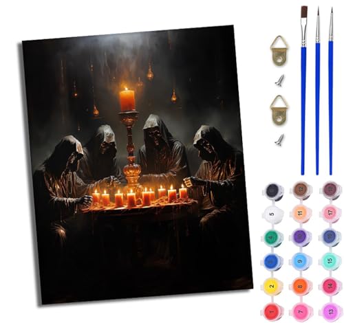 WJWWANG Malen Nach Zahlen Erwachsene Malen Nach Zahlen Kerze Sensenmann DIY Handgemalt Ölgemälde Kit für Anfänger und Erwachsene Mit 3-Pinseln und Acrylfarbe Mit Rahmen 40X50CM von WJWWANG