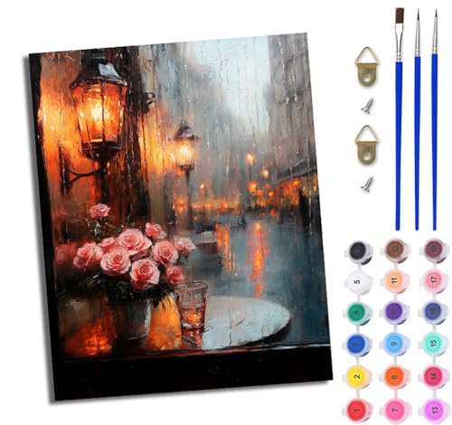 WJWWANG Malen Nach Zahlen Erwachsene Malen Nach Zahlen Kleine Stadt regnerische Nacht Rose DIY Handgemalt Ölgemälde Leinwand Kit für Anfänger und Erwachsene Ohne Rahmen 40 x 50 cm WJWWANG Malen Nach Zahlen Erwachsene Malen Nach Zahlen Kleine Stadt regnerische Nacht Rose DIY Handgemalt Ölgemälde Leinwand Kit für Anfänger und Erwachsene Ohne Rahmen 40 x 50 cm von WJWWANG