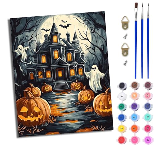 WJWWANG Malen Nach Zahlen Erwachsene Malen Nach Zahlen Kürbiskopf-Spukschloss DIY Handgemalt Ölgemälde Kit für Anfänger und Erwachsene Mit 3-Pinseln und Acrylfarbe Mit Rahmen 40X50CM WJWWANG Malen Nach Zahlen Erwachsene Malen Nach Zahlen Kürbiskopf-Spukschloss DIY Handgemalt Ölgemälde Kit für Anfänger und Erwachsene Mit 3-Pinseln und Acrylfarbe Mit Rahmen 40X50CM von WJWWANG