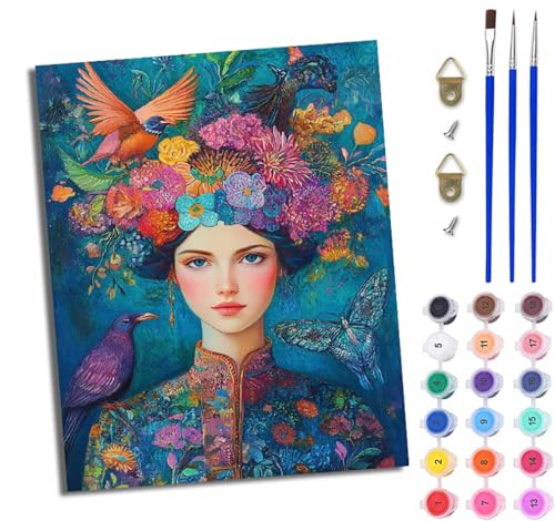 WJWWANG Malen Nach Zahlen Erwachsene Malen Nach Zahlen Mädchen Blumen Vögel DIY Handgemalt Ölgemälde Kit für Anfänger und Erwachsene Mit 3-Pinseln und Acrylfarbe Mit Rahmen 40X50CM von WJWWANG