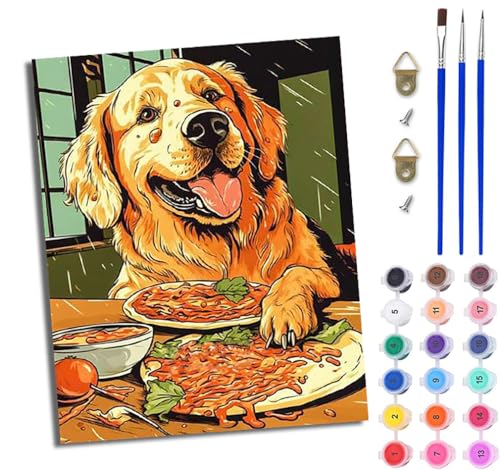 WJWWANG Malen Nach Zahlen Erwachsene Malen Nach Zahlen Niedlicher Golden Retriever beim Essen DIY Handgemalt Ölgemälde Kit für Anfänger und Erwachsene Mit 3-Pinseln und Acrylfarbe Mit Rahmen 40X50CM WJWWANG Malen Nach Zahlen Erwachsene Malen Nach Zahlen Niedlicher Golden Retriever beim Essen DIY Handgemalt Ölgemälde Kit für Anfänger und Erwachsene Mit 3-Pinseln und Acrylfarbe Mit Rahmen 40X50CM von WJWWANG