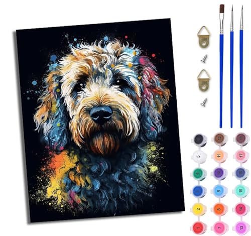 WJWWANG Malen Nach Zahlen Erwachsene Malen Nach Zahlen Pudel im Tintenspritzer-Stil DIY Handgemalt Ölgemälde Leinwand Kit für Anfänger und Erwachsene Ohne Rahmen 40 x 50 cm von WJWWANG