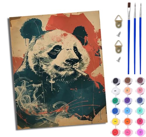 WJWWANG Malen Nach Zahlen Erwachsene Malen Nach Zahlen Rauchender Riesenpanda DIY Handgemalt Ölgemälde Leinwand Kit für Anfänger und Erwachsene Ohne Rahmen 40 x 50 cm von WJWWANG