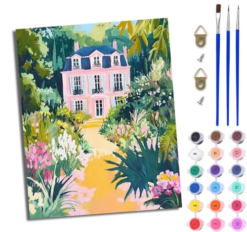 WJWWANG Malen Nach Zahlen Erwachsene Malen Nach Zahlen Rosa Haus mit Blumen DIY Handgemalt Ölgemälde Kit für Anfänger und Erwachsene Mit 3-Pinseln und Acrylfarbe Mit Rahmen 40X50CM WJWWANG Malen Nach Zahlen Erwachsene Malen Nach Zahlen Rosa Haus mit Blumen DIY Handgemalt Ölgemälde Kit für Anfänger und Erwachsene Mit 3-Pinseln und Acrylfarbe Mit Rahmen 40X50CM von WJWWANG