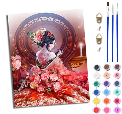 WJWWANG Malen Nach Zahlen Erwachsene Malen Nach Zahlen Schädel japanische Schönheit DIY Handgemalt Ölgemälde Kit für Anfänger und Erwachsene Mit 3-Pinseln und Acrylfarbe Mit Rahmen 40X50CM WJWWANG Malen Nach Zahlen Erwachsene Malen Nach Zahlen Schädel japanische Schönheit DIY Handgemalt Ölgemälde Kit für Anfänger und Erwachsene Mit 3-Pinseln und Acrylfarbe Mit Rahmen 40X50CM von WJWWANG