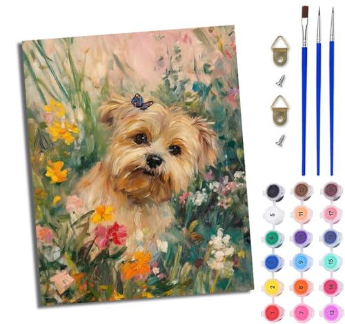 WJWWANG Malen Nach Zahlen Erwachsene Malen Nach Zahlen Schmetterlingsgarten-Welpe DIY Handgemalt Ölgemälde Kit für Anfänger und Erwachsene Mit 3-Pinseln und Acrylfarbe Mit Rahmen 40X50CM WJWWANG Malen Nach Zahlen Erwachsene Malen Nach Zahlen Schmetterlingsgarten-Welpe DIY Handgemalt Ölgemälde Kit für Anfänger und Erwachsene Mit 3-Pinseln und Acrylfarbe Mit Rahmen 40X50CM von WJWWANG