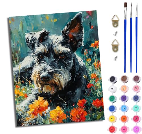 WJWWANG Malen Nach Zahlen Erwachsene Malen Nach Zahlen Schnauzer DIY Handgemalt Ölgemälde Kit für Anfänger und Erwachsene Mit 3-Pinseln und Acrylfarbe Mit Rahmen 40X50CM WJWWANG Malen Nach Zahlen Erwachsene Malen Nach Zahlen Schnauzer DIY Handgemalt Ölgemälde Kit für Anfänger und Erwachsene Mit 3-Pinseln und Acrylfarbe Mit Rahmen 40X50CM von WJWWANG