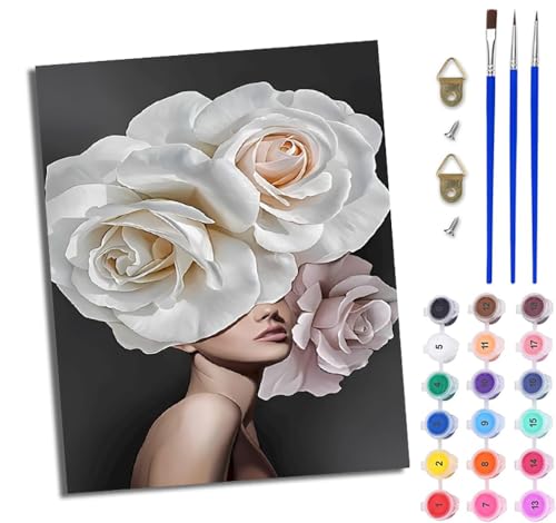 WJWWANG Malen Nach Zahlen Erwachsene Malen Nach Zahlen Schöne nackte Blumen DIY Handgemalt Ölgemälde Kit für Anfänger und Erwachsene Mit 3-Pinseln und Acrylfarbe Mit Rahmen 40X50CM von WJWWANG