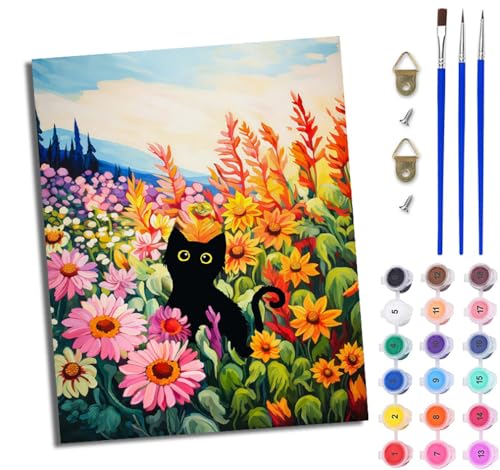 WJWWANG Malen Nach Zahlen Erwachsene Malen Nach Zahlen Schwarze Katze zwischen Blumen DIY Handgemalt Ölgemälde Kit für Anfänger und Erwachsene Mit 3-Pinseln und Acrylfarbe Mit Rahmen 40X50CM WJWWANG Malen Nach Zahlen Erwachsene Malen Nach Zahlen Schwarze Katze zwischen Blumen DIY Handgemalt Ölgemälde Kit für Anfänger und Erwachsene Mit 3-Pinseln und Acrylfarbe Mit Rahmen 40X50CM von WJWWANG