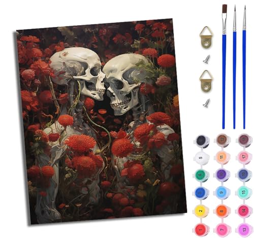 WJWWANG Malen Nach Zahlen Erwachsene Malen Nach Zahlen Skelettpaar DIY Handgemalt Ölgemälde Kit für Anfänger und Erwachsene Mit 3-Pinseln und Acrylfarbe Mit Rahmen 40X50CM WJWWANG Malen Nach Zahlen Erwachsene Malen Nach Zahlen Skelettpaar DIY Handgemalt Ölgemälde Kit für Anfänger und Erwachsene Mit 3-Pinseln und Acrylfarbe Mit Rahmen 40X50CM von WJWWANG