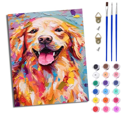 WJWWANG Malen Nach Zahlen Erwachsene Malen Nach Zahlen Süßer Golden Retriever DIY Handgemalt Ölgemälde Kit für Anfänger und Erwachsene Mit 3-Pinseln und Acrylfarbe Mit Rahmen 40X50CM WJWWANG Malen Nach Zahlen Erwachsene Malen Nach Zahlen Süßer Golden Retriever DIY Handgemalt Ölgemälde Kit für Anfänger und Erwachsene Mit 3-Pinseln und Acrylfarbe Mit Rahmen 40X50CM von WJWWANG