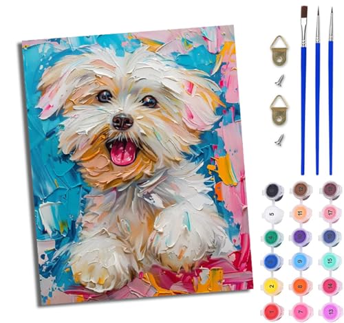 WJWWANG Malen Nach Zahlen Erwachsene Malen Nach Zahlen Süßer bunter Bichon Frise DIY Handgemalt Ölgemälde Kit für Anfänger und Erwachsene Mit 3-Pinseln und Acrylfarbe Mit Rahmen 40X50CM WJWWANG Malen Nach Zahlen Erwachsene Malen Nach Zahlen Süßer bunter Bichon Frise DIY Handgemalt Ölgemälde Kit für Anfänger und Erwachsene Mit 3-Pinseln und Acrylfarbe Mit Rahmen 40X50CM von WJWWANG