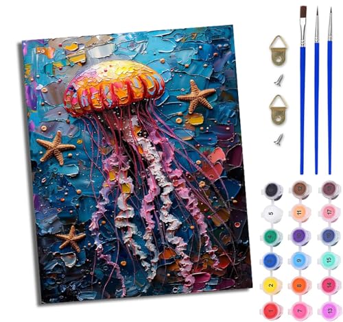 WJWWANG Malen Nach Zahlen Erwachsene Malen Nach Zahlen Traumqualle Seestern DIY Handgemalt Ölgemälde Kit für Anfänger und Erwachsene Mit 3-Pinseln und Acrylfarbe Mit Rahmen 40X50CM WJWWANG Malen Nach Zahlen Erwachsene Malen Nach Zahlen Traumqualle Seestern DIY Handgemalt Ölgemälde Kit für Anfänger und Erwachsene Mit 3-Pinseln und Acrylfarbe Mit Rahmen 40X50CM von WJWWANG