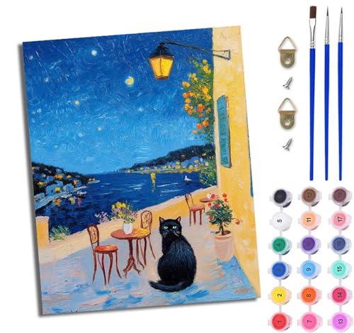 WJWWANG Malen Nach Zahlen Erwachsene Malen Nach Zahlen Verträumte schwarze Katze in der Nacht DIY Handgemalt Ölgemälde Kit für Anfänger und Erwachsene Mit 3-Pinseln und Acrylfarbe Mit Rahmen 40X50CM WJWWANG Malen Nach Zahlen Erwachsene Malen Nach Zahlen Verträumte schwarze Katze in der Nacht DIY Handgemalt Ölgemälde Kit für Anfänger und Erwachsene Mit 3-Pinseln und Acrylfarbe Mit Rahmen 40X50CM von WJWWANG